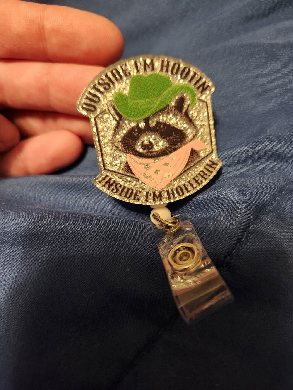 Raccoon Badge Reel ID Holder — Green & Pink